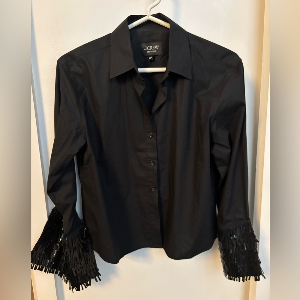 J.Crew Collection Black Shirt with embellished cuffs